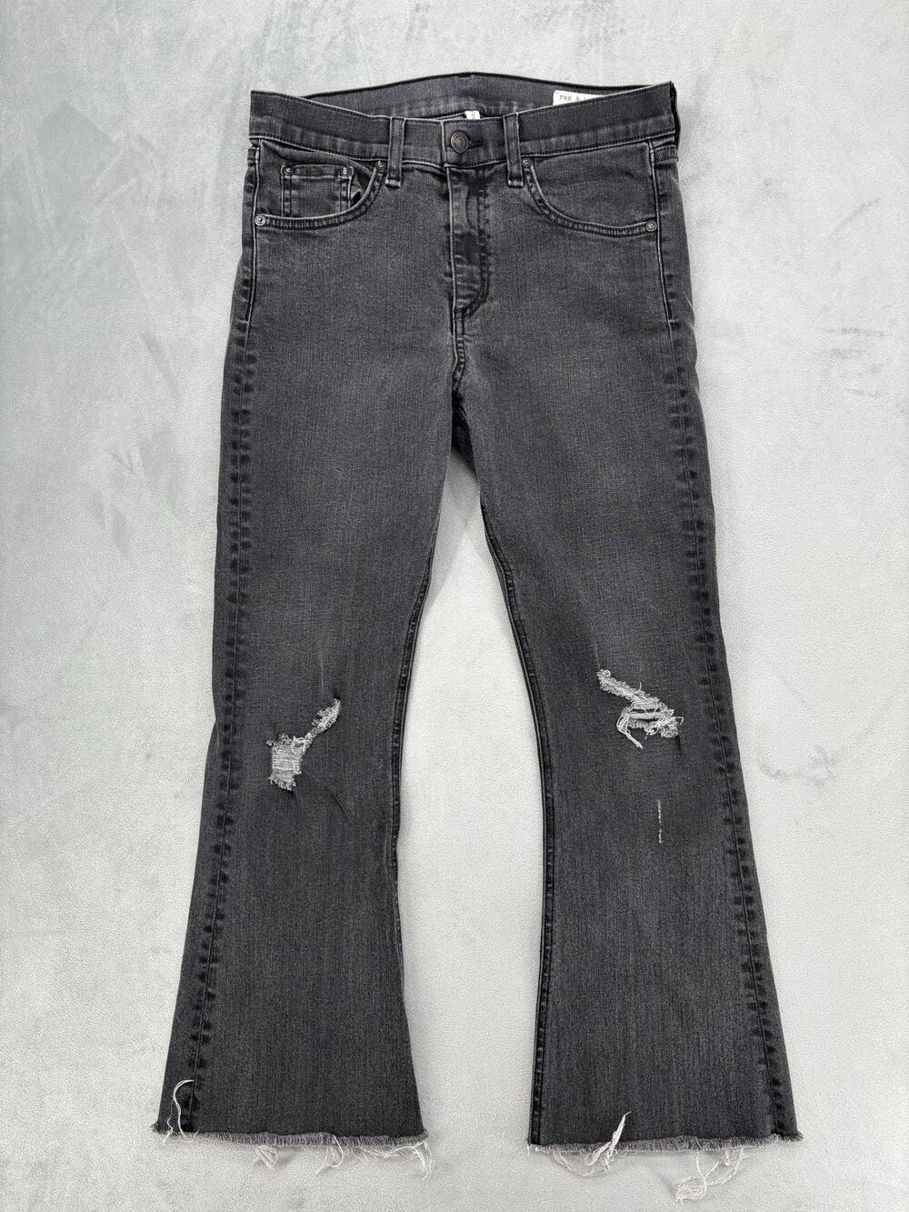 Rag & Bone Pants Womens 27 Black Thorn Cropped Flare Distressed Raw Hem Stretch